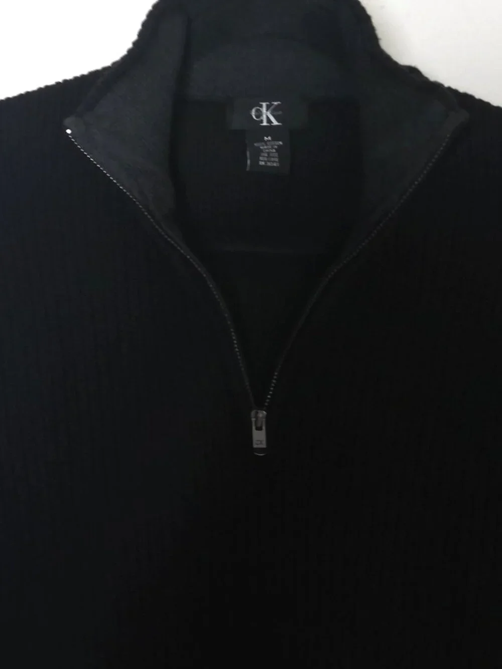 Calvin Klein Men's Black Knit Sweater Pullover 1/4 Zip Heavy Cotton Ribbed Sz M